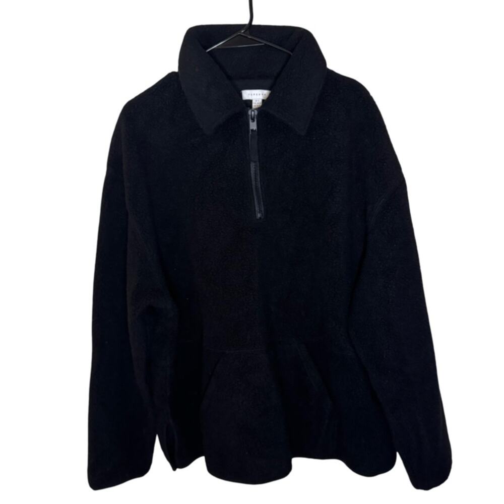 Topshop Borg Quarter Zip Black Fleece Hoodie Long Sleeve Pouch Pocket Sweater M